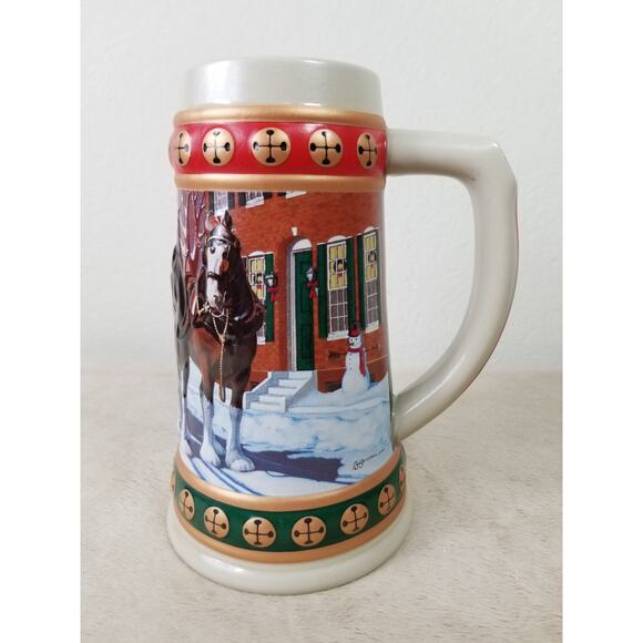 Budweiser Beer Stein Mug Hometown Holiday 1993 Handcrafted 7" Brazil Ceramarte - Picture 5 of 12